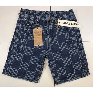 Watson Denim Men's Stars Patchwork Blue Shorts Size 30 Embroidered Designer